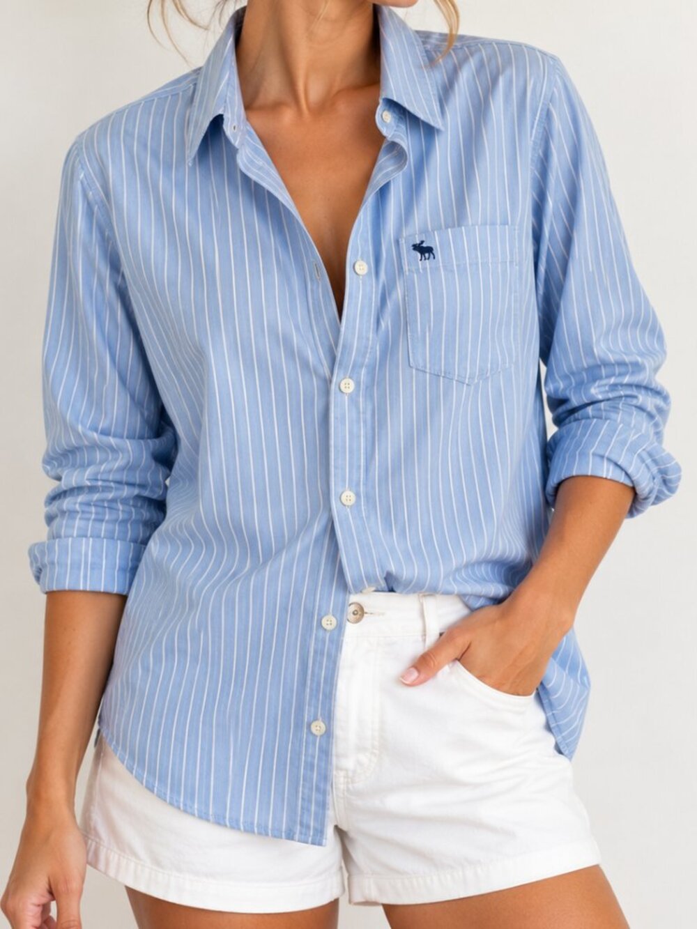 Abercrombie Blue White Striped Cotton Button Down Shirt Preppy Coastal XL